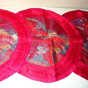 Asian Brocaded Flowers Silk Embroidered Red Round Pillowcases Size-19x19 in